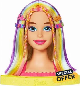Barbie Doll Deluxe Styling Head with Color Reveal Accessories and Straight Blonde Neon Rainbow Hair