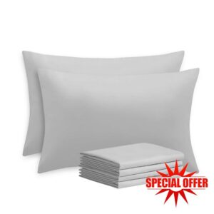 RUIKASI Housewife Pillowcases 4 Pack - Light Grey Standard 50x75 cm Pillow Cases Set of 4 with Envelope Closure