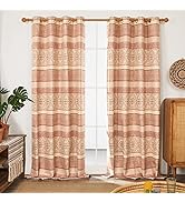 Deconovo Faux Linen Total Blackout Curtains Home Decorative Tropical Leaves Printed Eyelet Curtai...