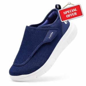 FitVille Mens Extra Wide Fit Diabetic Shoes Easy Close Adjustable Orthopedic Slippers for Swollen Feet Plantar Fasciitis Lightweight Walking Shoe