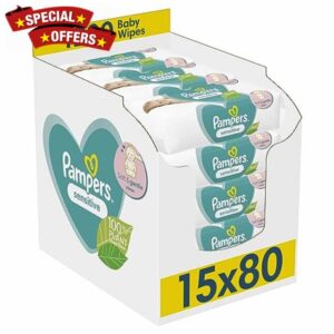 Pampers Sensitive Baby Wipes 15 Packs of 80 = 1200 Baby Wet Wipes