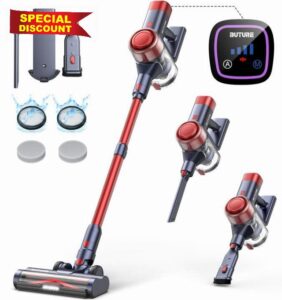 BuTure Cordless Vacuum Cleaner 450W/38Kpa Red Stick Vacuum Cleaner with Rechargeable Wall Mount