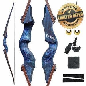 OUBOTER 60 Inch Black Hunter Longbow 20-60lbs Takedown Hunting Bow Right Hand Wooden Riser Archery Long Bow Set For Adults Outdoor Shooting Practice