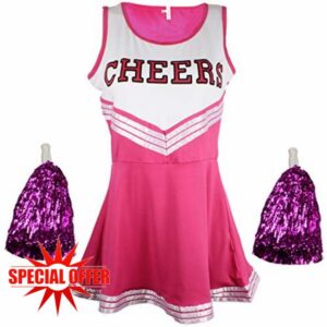 Cheerleader Costume Women Cheeleader Outfit Musical Uniform with Matching Pom Poms Perfect for Hallowee