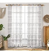 Deconovo Net Curtains Home Decorative Pure Stripe Printed Sheer Curtains Eyelet Voile Curtains fo...