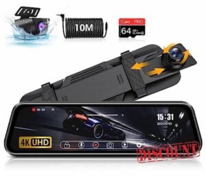 【2023 Newest】4K Mirror Dash Cam Front and Rear with 10" IPS Full Touch Screen