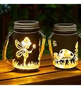 MLOQI Solar Lanterns Fairy Garden Ornaments Outdoor 2 Pack Solar Fairy Lights Glass Mason Jar LED...