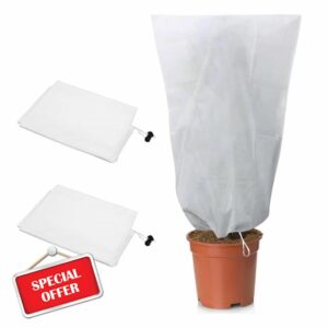 2 Packs 120 * 180cm Plant Protection Fleece Cover Horticultural Warming Fleece Jacket Anti Frost with Drawstring Garden Fleece Bags Protection Winter Reusable Outdoor and Indoor Plants White