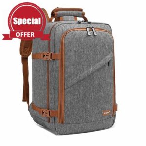 Kono Carry On Backpack 40x20x25 Under Seat Ryanair Cabin Flight Bag Travel Hand Luggage Shoulder Bag 20L (Grey/Brown)