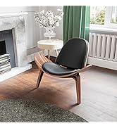 Modern Leisure Chair with Faux Leather Tripod Plywood Solid Wooden Accent Chair for Living Room, ...