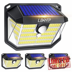Security Lights Outdoor Motion Sensor - 230 LED Solar Powered Security Light Outside Garden Fence Wall Lighting IP65 Waterproof 3 Modes Solar Pir Lights for Front Door Yard Garage(4 Pack)            [Energy Class A+++]