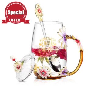 Luka Tech Flower Glass Mug Tea Cup Unique Gift Idea for Birthday Mothers Day Christmas