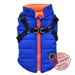 Poseca Dog Coat Jacket with Harness for Small and Medium Dogs Waterproof Dog Coat Jacket Warm Padded Puffer Pet Dog Puppy Clothes Ves