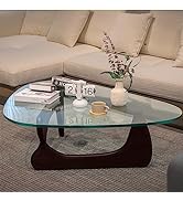 Redriver Modern Noguchi Coffee Table, 19mm Extra Thicketed Triangle Clear Glass Accent Coffee Tab...