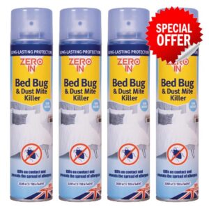 Zero In Bed Bug & Dust Mite Killer - 300ml Aerosol. Ready-To-Use. Prevents Allergies