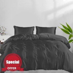 LINENWALAS 100% Natural Bamboo 3-Piece Duvet cover sham set with Zipper and Corner Ties- Softest Cool Bedding Perfect for Skincare (Double
