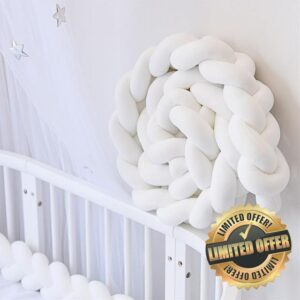 ROVIES Braided Crib Bumper Knot Pillow - 100% Cotton Soft Knotted Cot Bumpers - Baby Bed Braided Knot Pillow Cushion Anti-collision Head Guard Cot Bumper All Round Protector (K 2M)