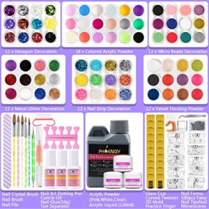78 in 1 Acrylic Powder Nail Set and Powder Liquid Kit Glitter Clear Pink White Powder for Beginners Professional Acrylic False Nail Art Extension Kit Nail Tips Manicure Se
