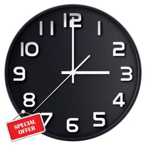 Wall Clock 12" Silent Non-Ticking Quartz Decorative Wall Clock 3D Large Number