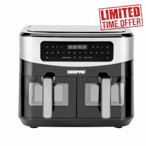Geepas Vortex 9L Dual Basket Air Fryer – Family-Sized 10-in-1 Digital Convection Air Fryer with LED Touchscreen
