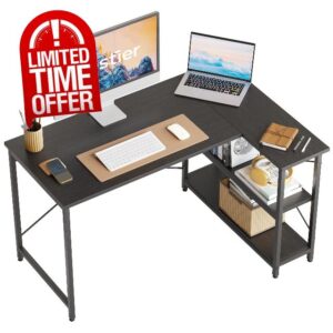 Bestier L Shaped Desk Small Corner Desk with Shelves 120CM Reversible Computer Desk Writing Table with Bookshelf for Home Office Small Space