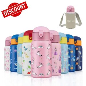 Autsel Kids Water Bottles with Straw 500ml Insulated Stainless Steel Unicorn Water Bottle BPA-Free Reusable Metal Water Bottle with Protective Case for Girls and Boys Keep 6h Hot & 12h Cold