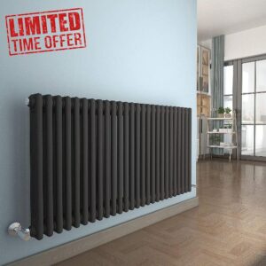 Warmehaus - Traditional Cast Iron Style Anthracite 2 Column Horizontal Radiator 615x1190mm - Modern Central Heating Space Saving Radiators - Perfect for Bathrooms