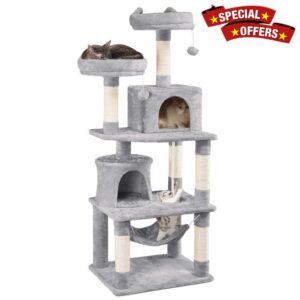 Yaheetech 158cm Cat Tree Multi Level Cat Scratching Posts with Condos/Perches/Hammock Tall Cat Climbing Tower