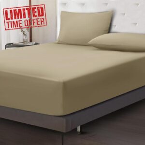 Moonlight Bedding Fitted Sheet 40 Cm Extra Deep Pocket Bed Sheets 16 inch Ultra Soft Bottom Sheet Brushed Microfiber Breathable Shrinkage and Fade Resistant (Beige
