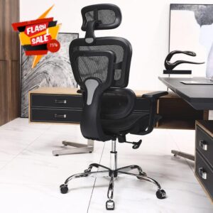 KERDOM Ergonomic Office Chair High Back Desk Chair Breathable Mesh Computer Chair with Adjustable Headrest and 3D Armrest 968ZKS Black