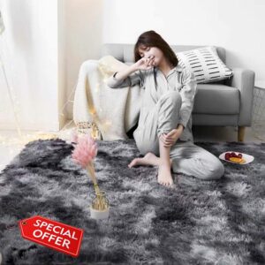 Area Rugs Soft Bedroom Carpets Living Room Rug Anti Slip Fluffy Shaggy Floor Mats Large Rugs for Children Room (Black/Gray