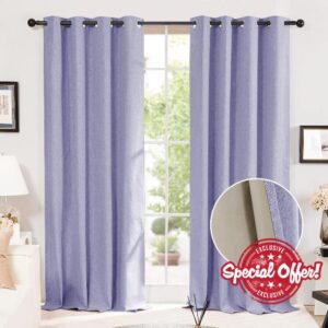 Deconovo Total Blackout Curtains Faux Linen Effect Eyelet Curtains Thermal Insulated Curtains for Living Room Purple W55 x L114 One Pai