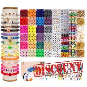 Lynnmos Clay Beads Bracelet Making Kit - 7200 Pcs Bracelet Making Kits for Girls - Jewellery Making Kit - Kids Girls Bracelet Making Kit with Flat Round Spacer Heishi Beads - Charm Bracelet Se