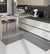 Color G 2 Piece Kitchen Mats Rug Set, Anti Fatigue Standing Mat Area Rugs Waterproof Leather, Non...