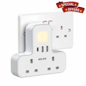 Double Plug Adaptor with USB (1USB-C