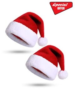 KONVINIT Xmas Hat Christmas Hat for Adult Deluxe Plush Santa Hat with a Faux Fur Pompom on top and wide for Santa Costume