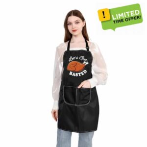 PLITI Let's Get Basted Apron Thanksgiving Day Gift Funny Grilling Barbecue BBQ Apron With Pockets Thanksgiving Turkey Gifts