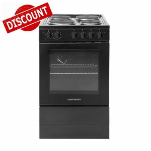 Cookology CFSPSC501BK 50cm 62L Capacity Single Cavity Freestanding Electric Cooker with 4 Zone Solid Plate Hob Cooktop - Black            [Energy Class A]