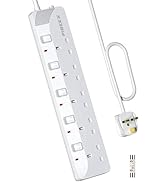PIBEEX Extension Lead 5 Way Multi Plug Extension Sockets with Individual Switches Wall-Mounted Po...