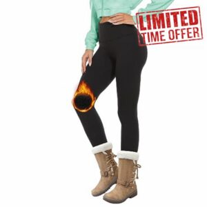 DDOBB Thermal Leggings Women High Waist Fleece Lined Winter Black Sports Leggings Workout Warm Yoga Pants Tights Running Hiking Gym