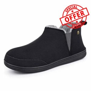 VeraCosy Men's Micro Suede Sheepskin Hi-Top Slippers with Elastic Dual Gores