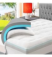 ELEMUSE 4 Inch Memory Foam Mattress Topper Double Bed with Washable Bamboo Pillow Top Cover for C...