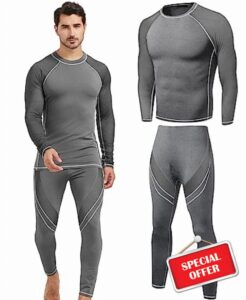 UNIQUEBELLA Mens Thermal Underwear Set Long Sleeve Tops Long Johns Thermal Base Layer Bottom Fleece Lined Quick Drying