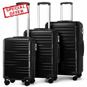 British Traveller 3Pcs Suitcase Set Carry On Hand Cabin Luggage Lightweight Hard Shell Checked in Suitcase with 4 Spinner Wheels TSA Lock 20" 24" 28" Travel Trolley Case(3 Pcs Set