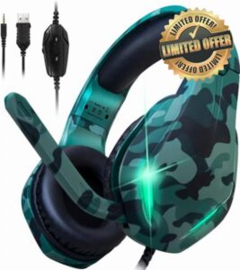 Stynice Gaming Headset with Microphone for Xbox PS5 PS4 Nintendo Switch PC - 3.5mm Jack Wired Headphones with Noise Cancelling Mic & LED - 50mm Audio Drivers & Soft Earpads