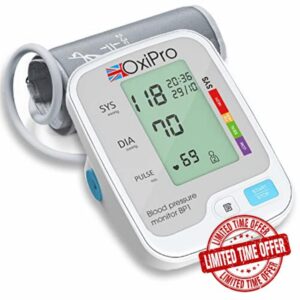 OxiPro BP1 Blood Pressure Monitor - CE Approved BP Blood Pressure Machines for Home Use with Heart Rate Monitor & Large Cuff - Sphygmomanometer - Certified Blood Pressure Monitors