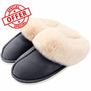 Auranso Ladies Slippers Fluffy Lined Warm Slippers Women Non Slip Cosy House Shoes for Indoor and Outdoo