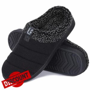 LongBay Men’s Quilt Knitted Slippers Memory Foam Warm Fleece Lining Slip on Indoor Outdoor House Slippe