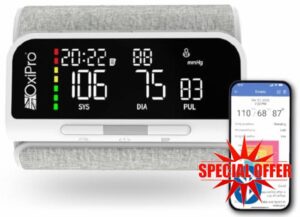 OxiPro BP2 Smart Blood Pressure Monitor with App - CE Approved Blood Pressure Machines - Universal Small to Large Cuff - Email BP Monitor Results to Your NHS Doctor via Included App - UK