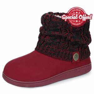 FamilyFairy Women's Woolen Yarn Knit Bootie Slippers Cute Plush Fleece Memory Foam House Shoes